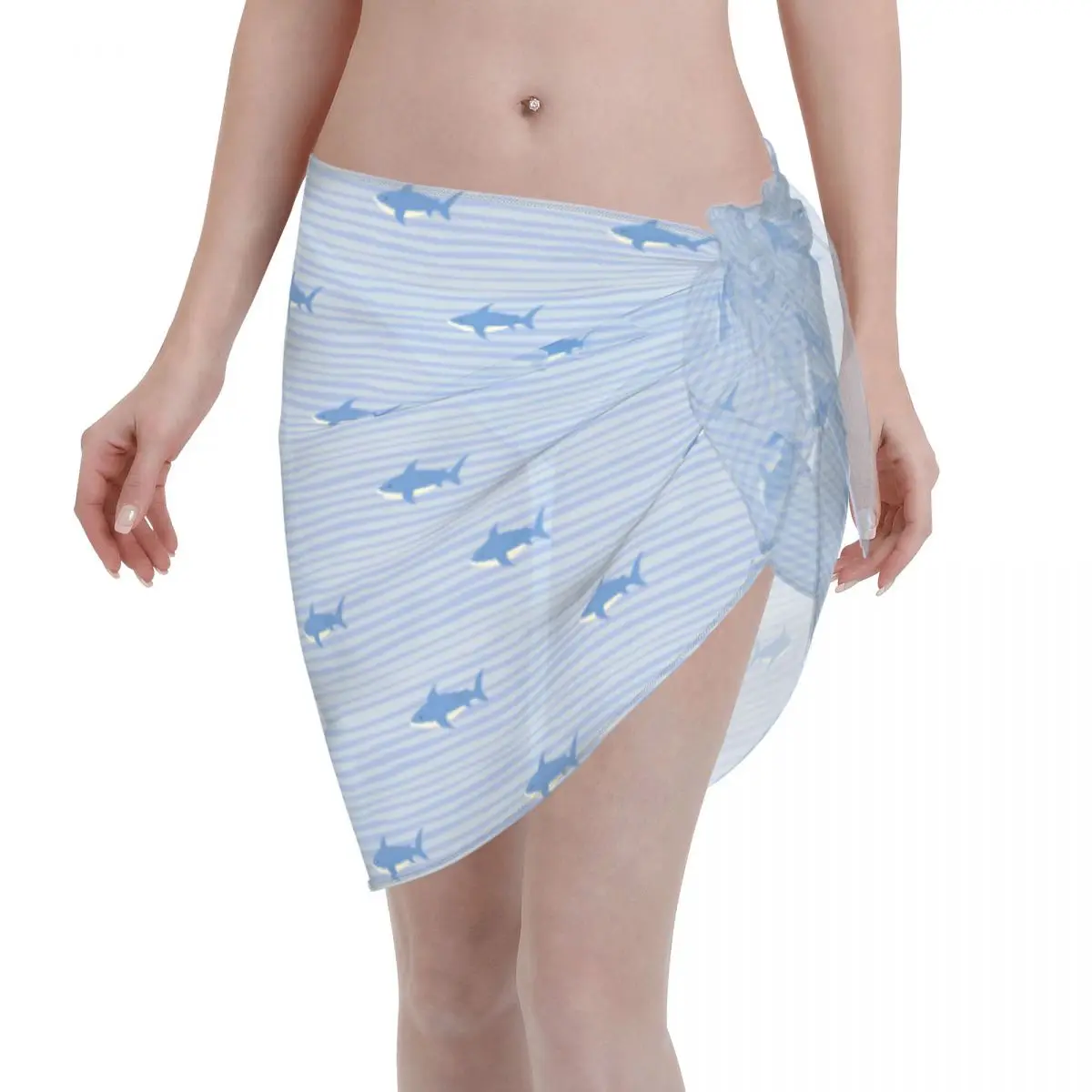 Sexy Women Chiffon Swimwear Sea Shark Beach Cover Up Wrap Sarong Skirts Fiercely See Through Beach Wear Swimsuit Cover-Ups