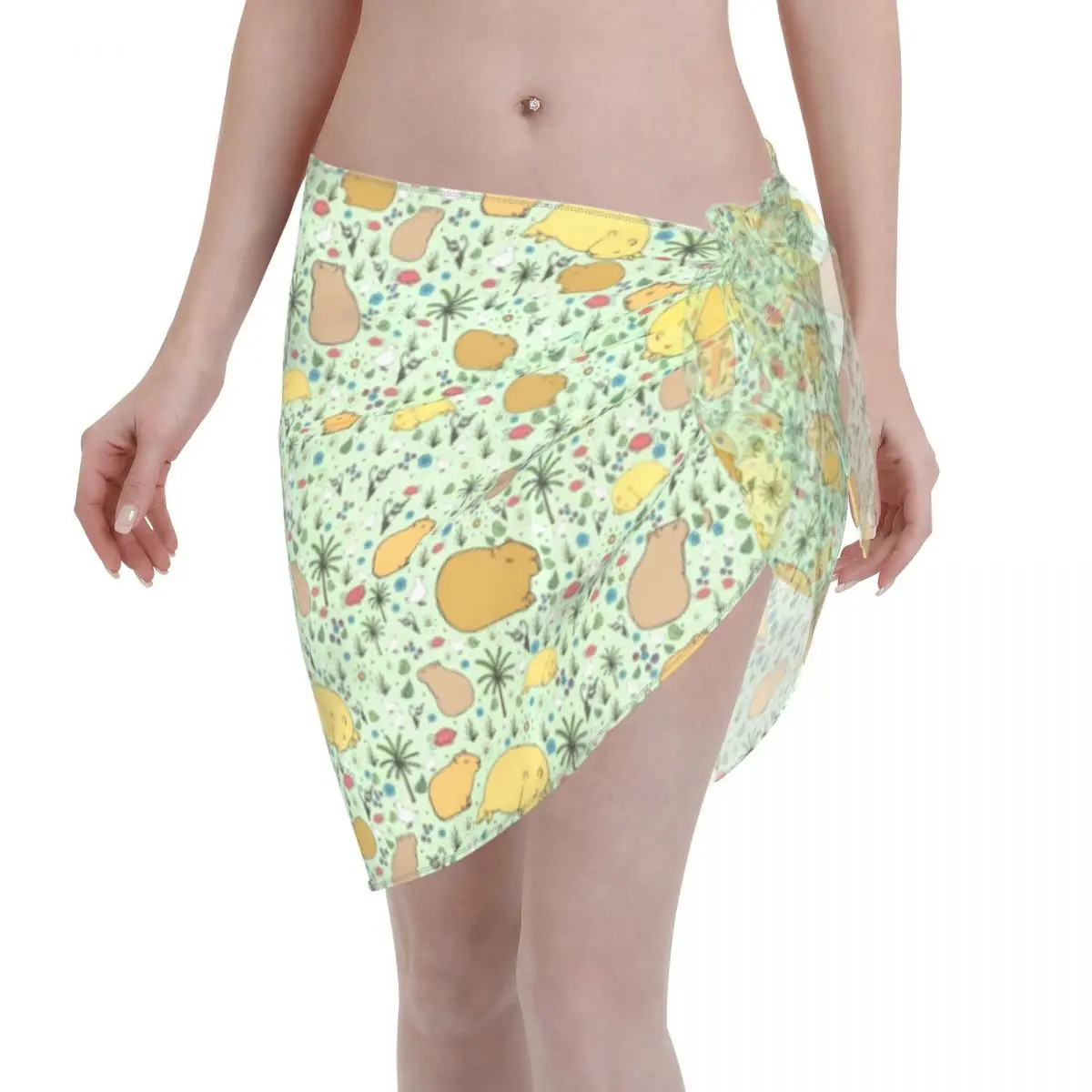 Sexy Women Swimwear Pareo Capybaras Green Beach Cover Up Wrap Kaftan Sarong Skirt Animal Beach Wear Swimsuits Bikini Cover Ups