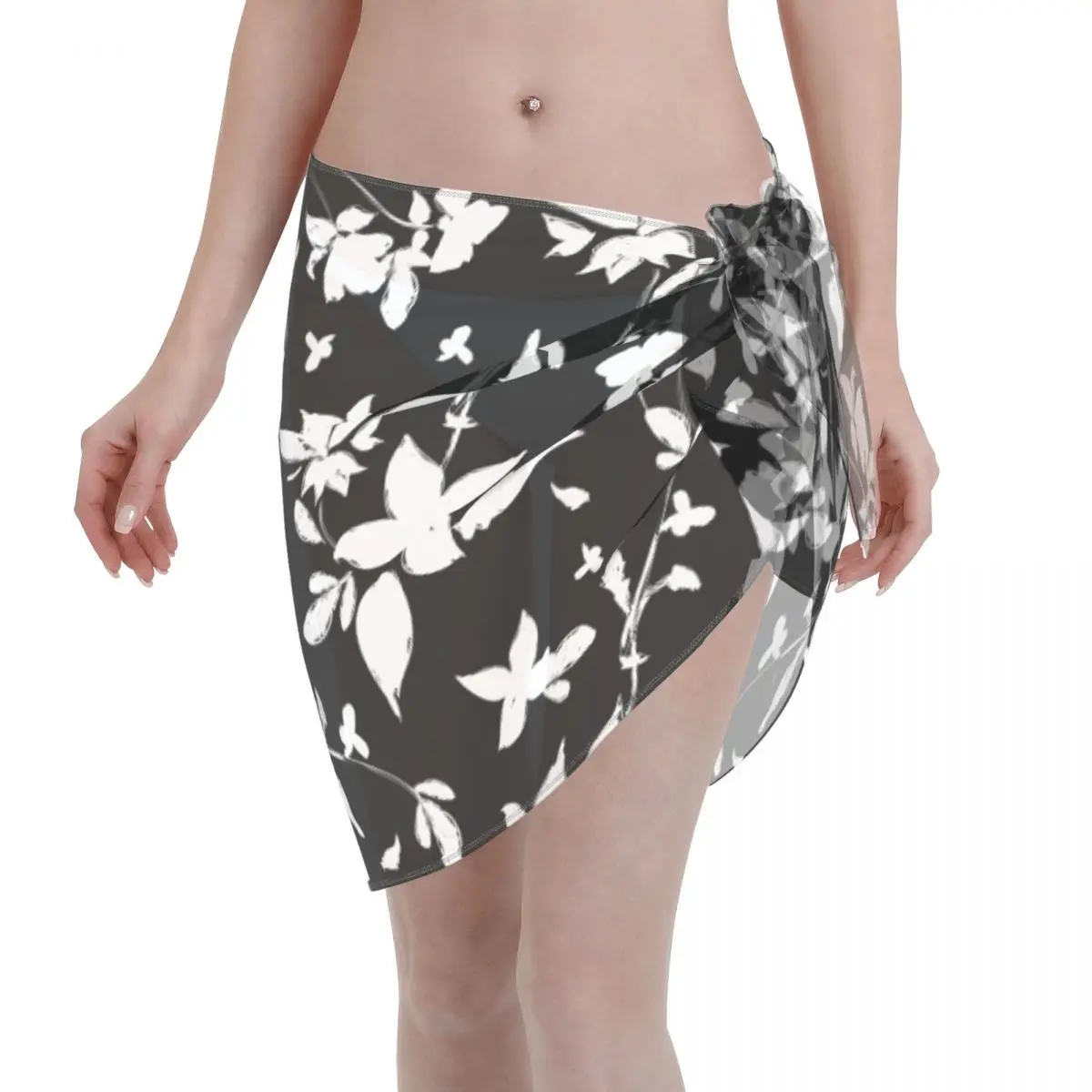 Sexy Women Retro Flower Perspective Kaftan Sarong Beach Wear Floral Skirt Bikini Cover Up Ladies Skirt
