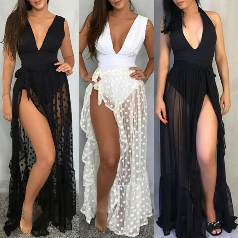 Hot Sexy Split Summer Sheer Sarong Dot Abito Da Spiaggia Bianco Nero Bikini Cover-Up Monokini Hawaii Vacation Bikini Wrap Skirt Hot