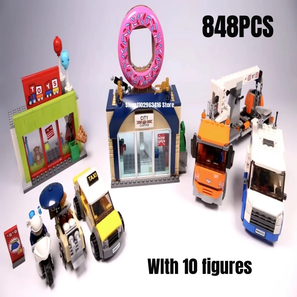 848Pcs Donut Shop Apertura Building Blocks Fit 60233 Moto Mattoni Modello Giocattoli Per Bambini