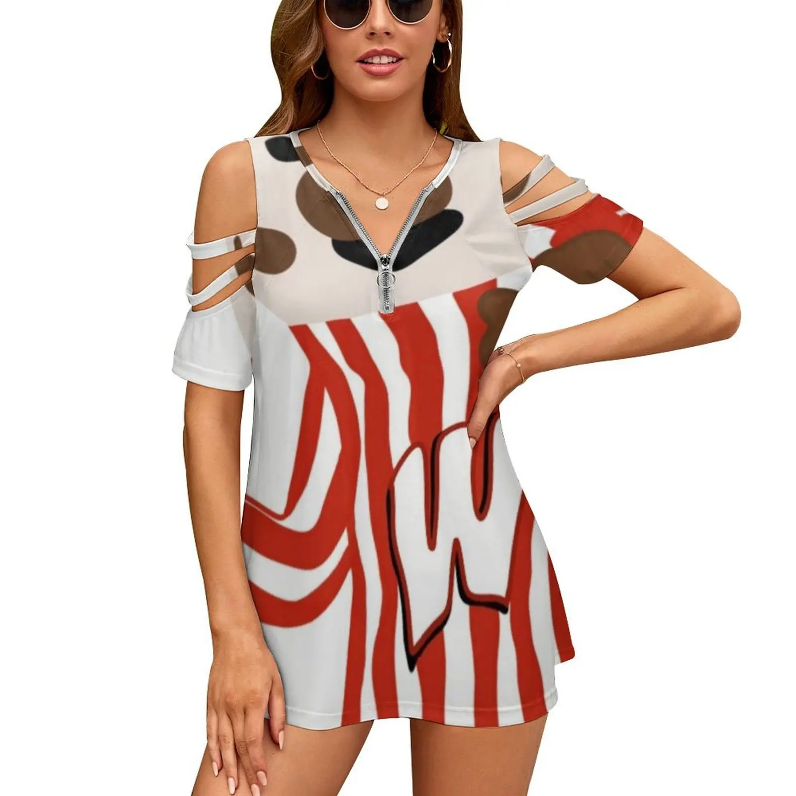 Bucky Badger & Culvers New Fashion Zip Off Spalla Top Camicia Donna Manica Corta Bucky Badger Culvers Shake Bucky Wi Madison