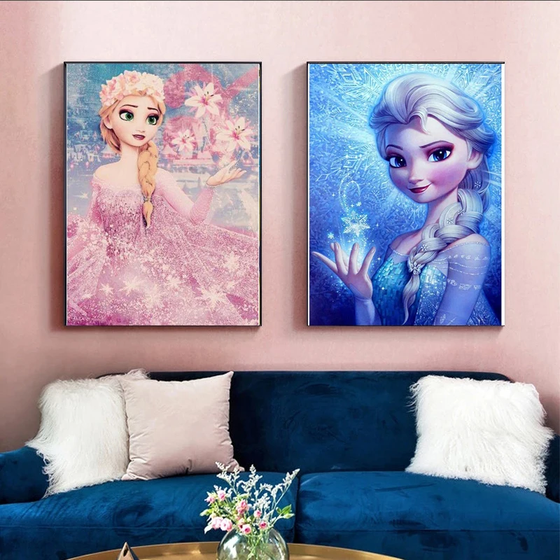 Adesivo Murale Autoadesivo Disney Disney Art Frozen Anna E Elsa Cartoon Figure Wall Art Pictures For Kids Room Decoration