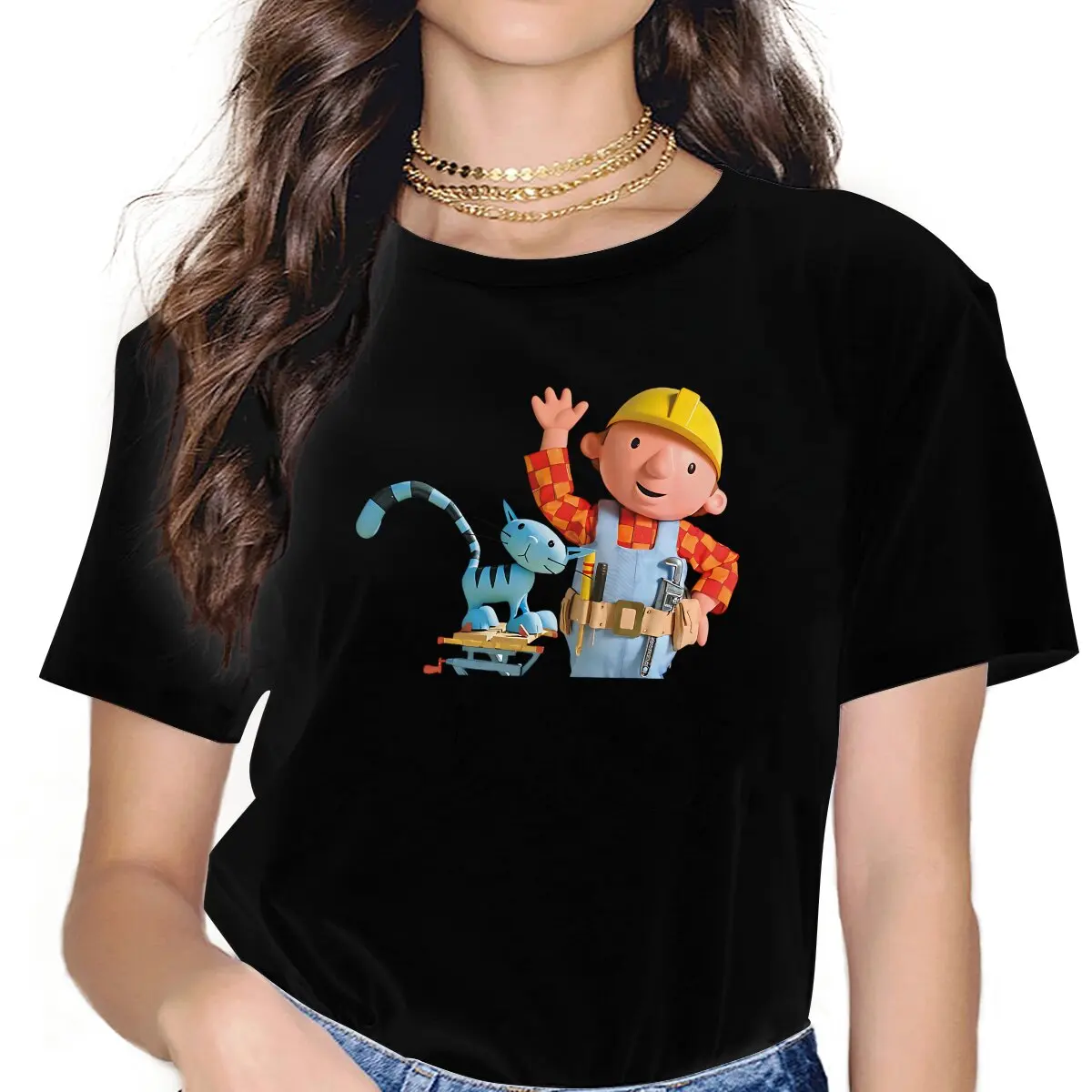 Bob The Builder Bob His Cat Maglietta Unisex Graphic Femmes Tees Abbigliamento Estivo Maglietta Girocollo In Poliestere