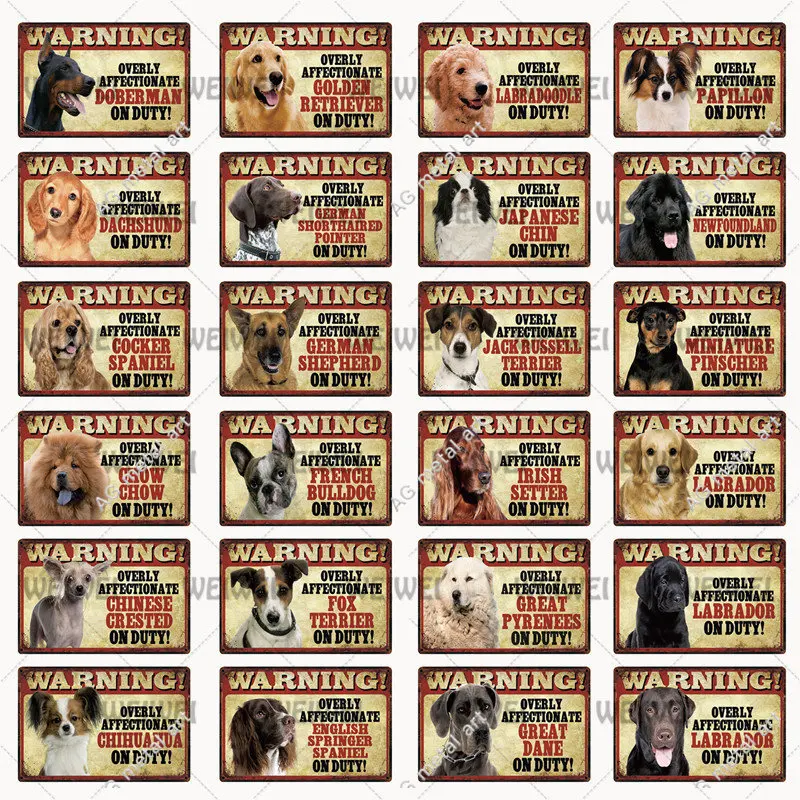 Vintage Pets Dog Warning Doberman Golden Labrador Metal Sign Tin Poster Home Decor Bar Wall Art Painting Poster 20*30 Cm