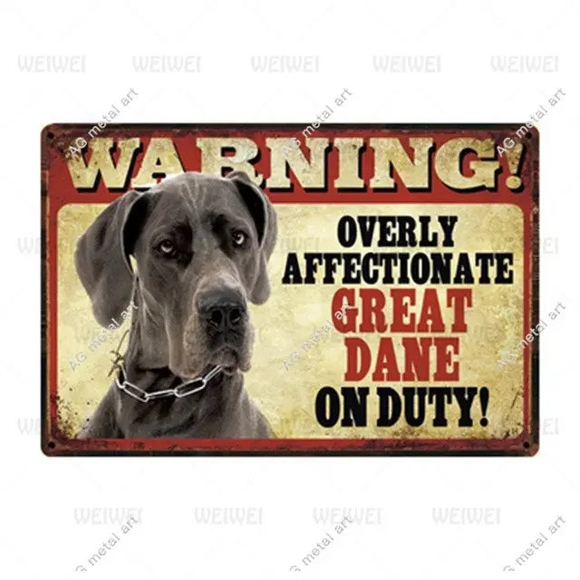 Vintage Pets Dog Warning Doberman Golden Labrador Metal Sign Tin Poster Home Decor Bar Wall Art Painting Poster 20*30 Cm