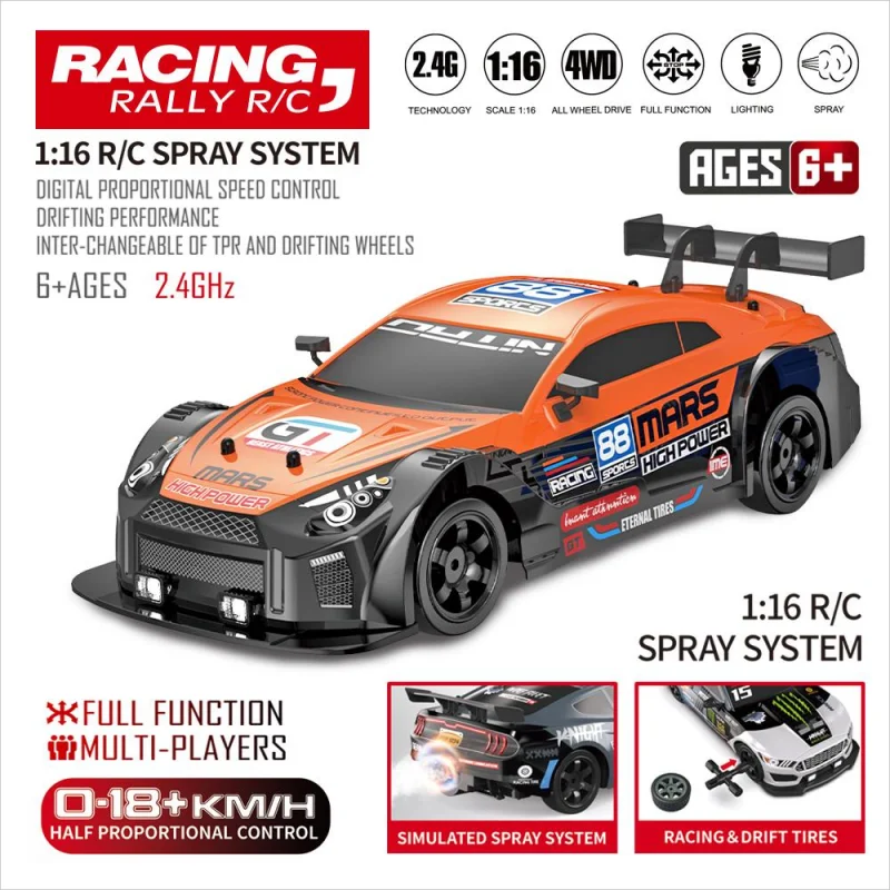 Rc Cars 2.4G 4Wd 1:16 Large Spray High Speed Drive Drift Car Due Tipi Di Pneumatici Classic Edition Auto Da Corsa Professionale Per Regali