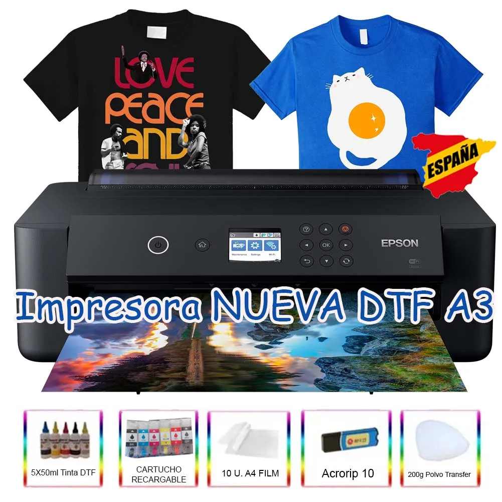 Stampante Tessile Dtf A3- Epson Xp15000-New-Complete Kit Per Cartucce Ricaricabili Incial-Dtf Ink-Dtf Film-Acrorip-Powder Transfer