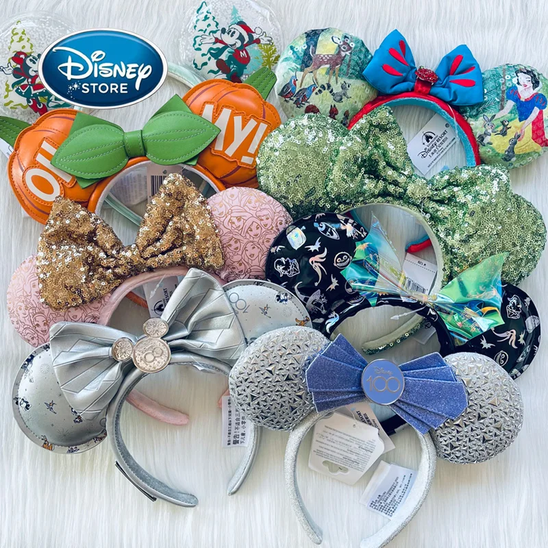 New Disney Silver 100Th Anniversary Mickey Mouse Ear Headband Minnie Snow White Paillettes Hair Hoop Accessori Regalo Di Compleanno