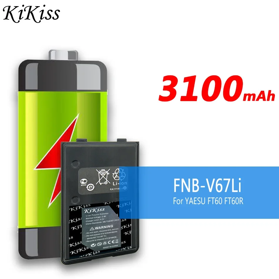 Batteria Kikiss 3100Mah Fnb-V67Li Per Yaesu Ft60 Ft60R Ft60R Vx110 Vx120 Vx146 Vx150 Vx160 Vx180 Vxa120 Vx-A200 Ft60 Ft-60R