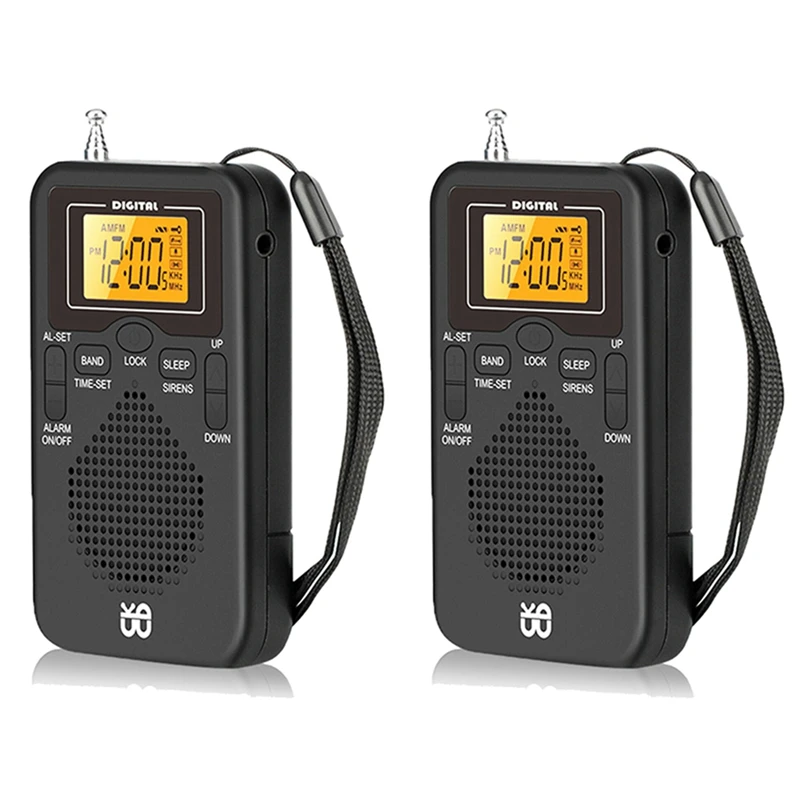 Nuovo 2X Radio Portatile Mini Am Fm Meteo Radio Pocket Radio Schermo Lcd Sveglia Digitale Radio Player