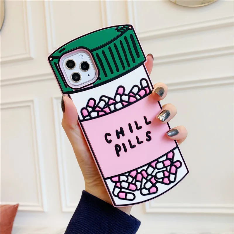 Custodia Per Telefono 3D Cartoon Chill Pills Per Iphone 15 14 13 12 11 Pro Max Xr Xs X 8 7 6 Plus Custodia Morbida In Silicone Per Bottiglia Di Medici