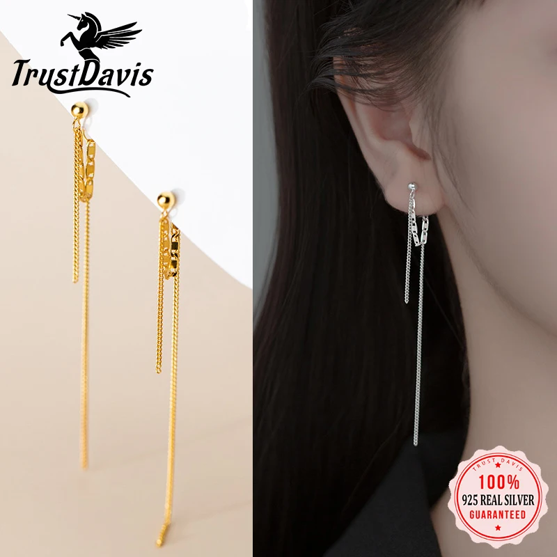 Orecchini A Bottone Lunghi A Doppia Catena In Argento Sterling 100% 925 Di Trustbros Belli Per Le Donne Regalo Di Gioielli In Argento 925 Da Donna Da2