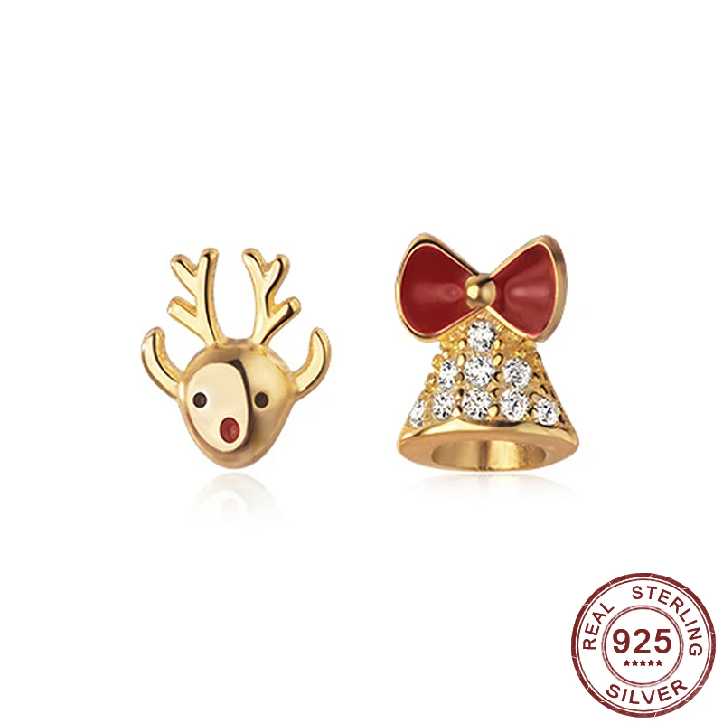 Orecchini Di Natale Accessori Per Gioielli Cute Elk Bell Regali Di Natale Per Donne Ragazze Bambini 100% Sterling Silver Anti-Allergia