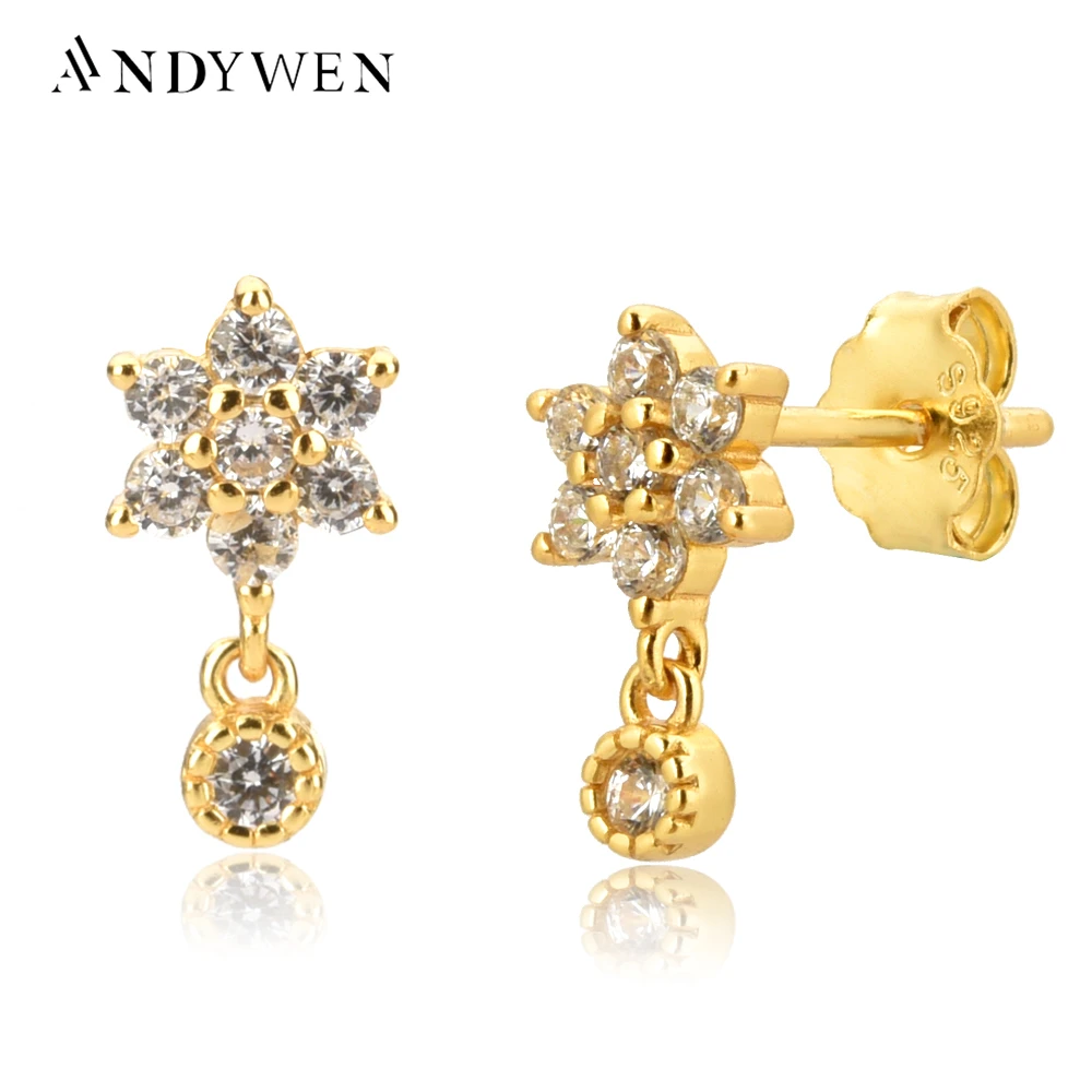 Andywen 100% Argento Sterling 925 Girasole Orecchini A Bottone Cristallo Pendiente Piercing Ohrringe Partito Piccoli Gioielli Per Il 2021
