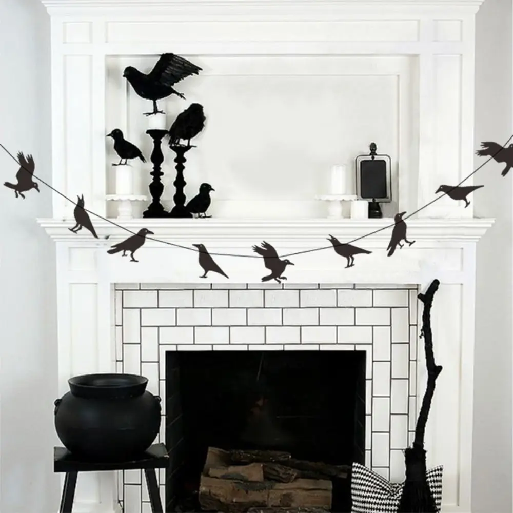 Crow Pattern Halloween Raven Pull Flag Funny Spooky Black Crow Latte Art Realistico Black Crow Pull Banner Happy Halloween