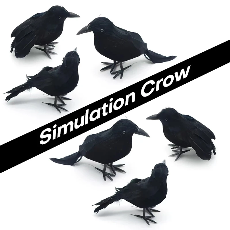 6 Pcs Simulazione Black Crow Halloween Puntelli Realistico Black Feather Crow Ghost Festival Haunted House Decor Puntelli