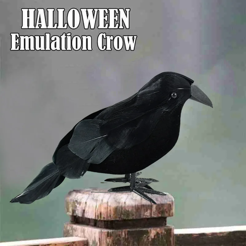 1/2Pcs Simulazione Black Crow Animal Model Artificial Crow Black Raven Realistico Prop Halloween Party Decor Black Fake Bird
