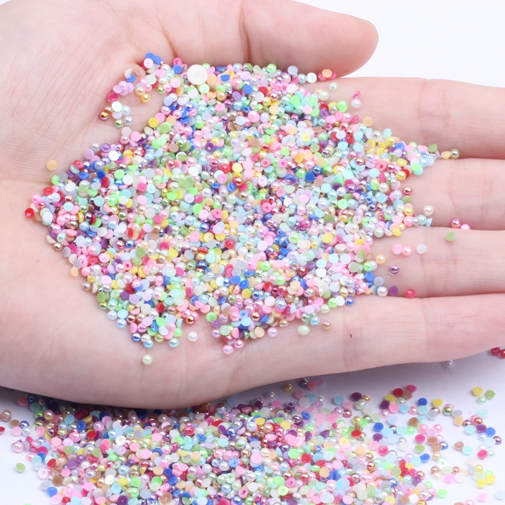 2Mm 1000 Pezzi Perline Semicircolari Molti Colori Ab Imitazione Colla Su Perle Di Resina Per Gioielli Unghie Punte Artistiche Decorazione Fai Da Te Di