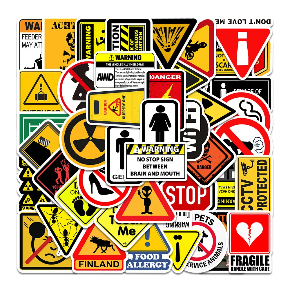 10/25/50 Pz Adesivi Di Avvertimento Pericolo Divieto Segno Graffiti Per Frigorifero Valigia Bottiglia Telefono Laptop Chitarra Auto Skateboard Casco
