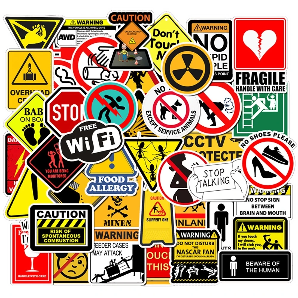 10/30/50 Pz Adesivi Di Avvertimento Graffiti Pericolo Divieto Skateboard Frigorifero Auto Laptop Moto Telefono Decalcomanie Da Parete Giocattolo Cool 