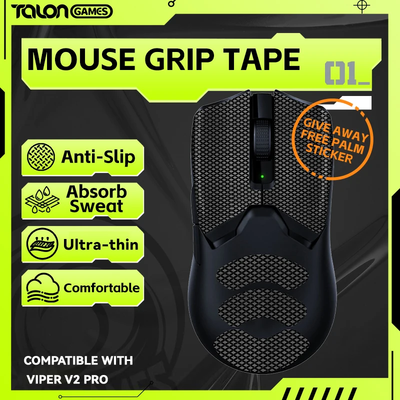 Talongames Mouse Grip Tape Per Razer Viper V2 Pro, Viper Ultimate, Viper Mini, Palm Sweat Assorbimento Antiscivolo, Facile Da Applicare