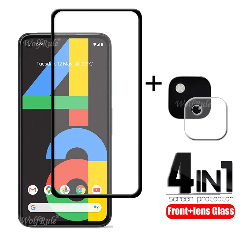 4-In-1 Per Google Pixel 4A Di Vetro Per Google Pixel 4A Vetro Temperato Completa Colla Hd Dello Schermo Protector Per Google Pixel 4A Obiettivo Di Vet
