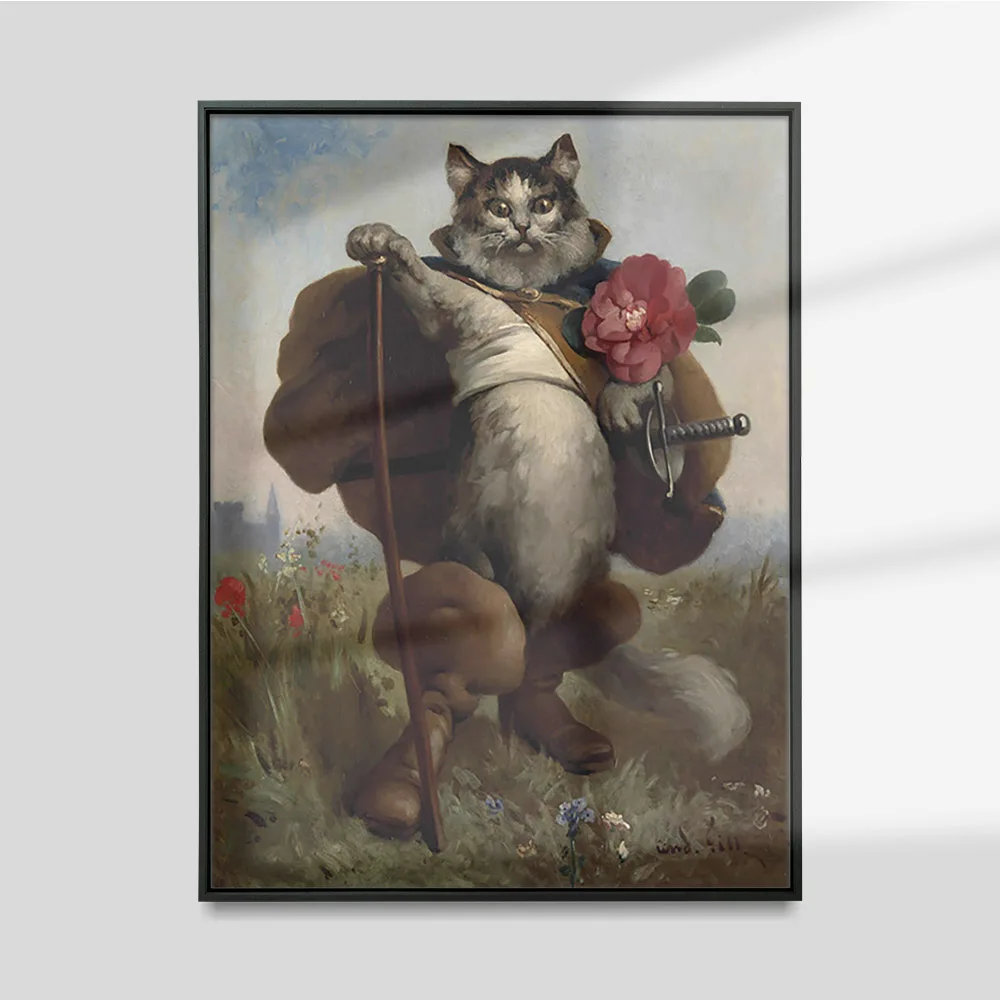 Poster Vintage Puss In Boots Wall Art Canvas Print Antique Cat Oil Painting Le Chat Botte Andre Gill French Fairy Tale Art Decor