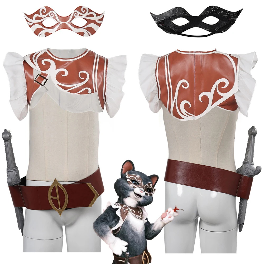 Kitty Cosplay Kids Outfit Cartoon Puss Cosplay In Boots Travestimento Costume Blindfold Sword Belt Bambini Halloween Roleplay Suit