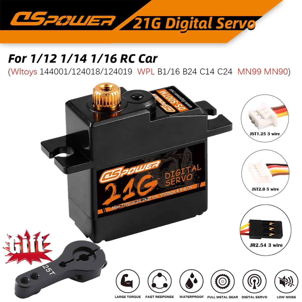 Dspower 17G 21G Mini Servo Metal/Plastic Gear Jst 1.5 Per Wltoys 144001 144010 1:14 1:18 1:16 Rc Car Mjx Hyper Boat Robot Parts