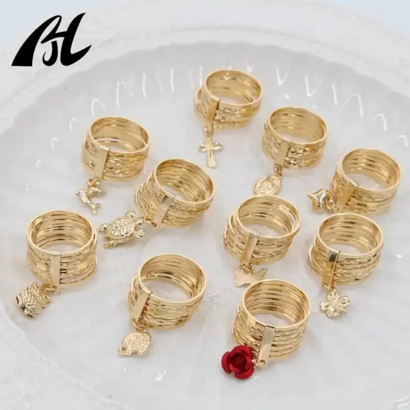 Nuovo Colore Solido Multi-Ring Clover Gioielli Religiosi Oro Laminado 14K Mariposa Semanario Anello In Oro A Strati