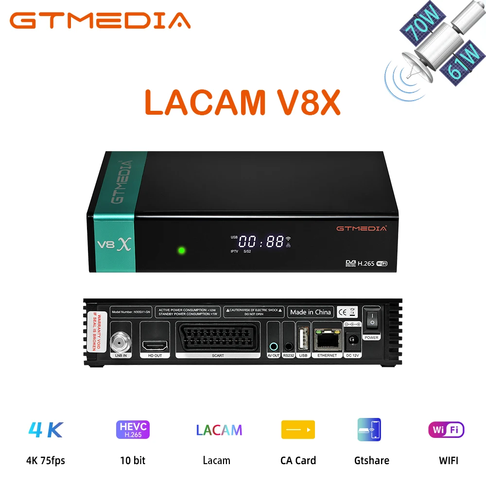 Ricevitore Satellitare Gtmedia V8X Hd 1080P Dvb-S/S2/S2X Lacam H.265 Integrato Supporto Sat A Gtplayer Ricevitori Tv Per Schede Ca