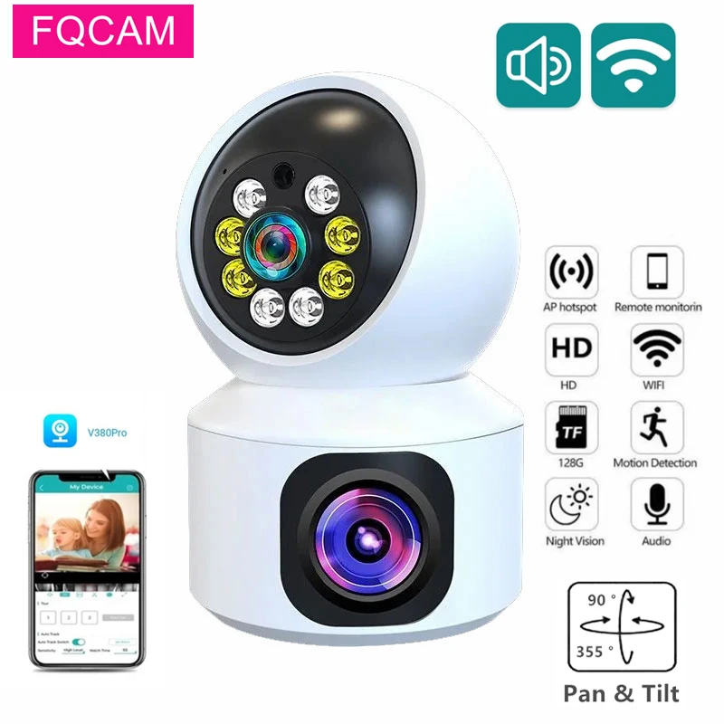 V380 Pro Dual Lens 4Mp Wireless Dome Camera Wifi Home Smart Protection Wireless Cctv Telecamera Interna Audio Bidirezionale