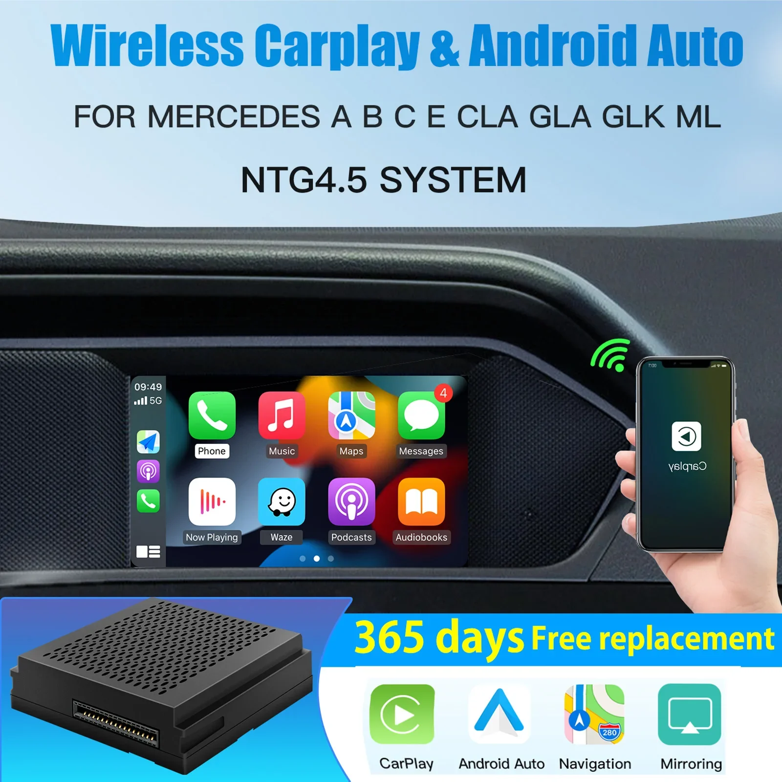 Wireless Carplay Adatto Per Mercedes Benz A B C E Cla Gla Glk Ml Sprinter Ntg4.5 Modulo Becker Navigazione Automatica Android
