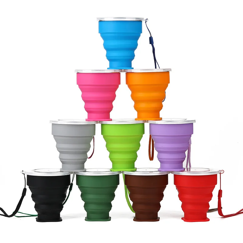 Tazze Pieghevoli 200Ml Bpa Free Food Grade Water Cup Travel Silicone Retrattile Colorato Portatile Outdoor Coffee Handcup