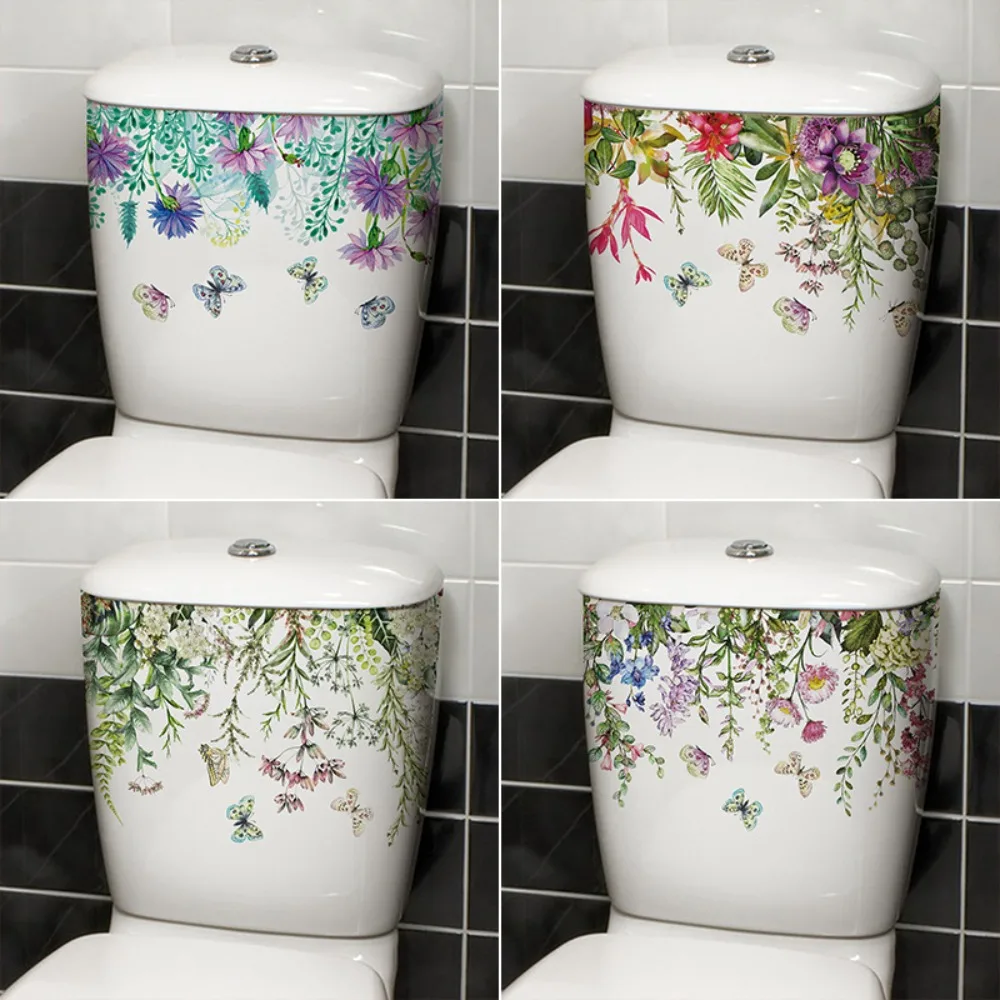 Green Plant Leaves Wall Sticker Bagno Toilet Sticker Wc Autoadesivo Murale Abbellire Fiore Decorazione Della Casa Decalcomanie