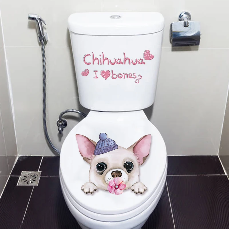 C5 # Chihuahua I Love Bones Toilet Sticker Bagno Toilet Cover Sticker Adesivi Murali Accessori Wc Divertimento Per La Decorazione Domestica