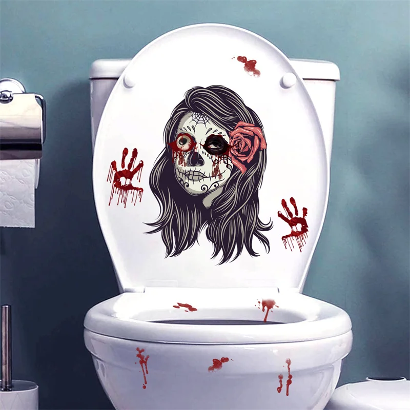 M13 Witch Blood Handprint Halloween Wall Sticker Toilet Sticker Bagno Toilet Cover Sticker Wc Per La Decorazione Domestica