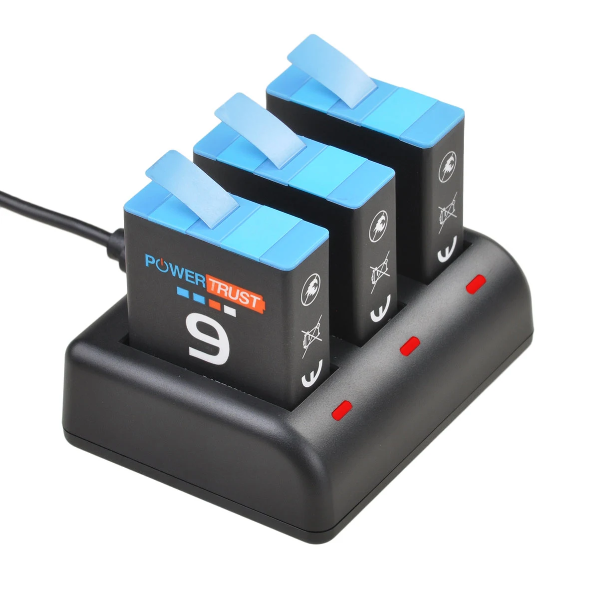 Powertrust Hero 9 / 10/11/12 Batteria Di Ricambio E Caricabatterie Usb A 3 Slot Compatibile Con Gopro Hero 9 Black, Gopro Hero 10 Black