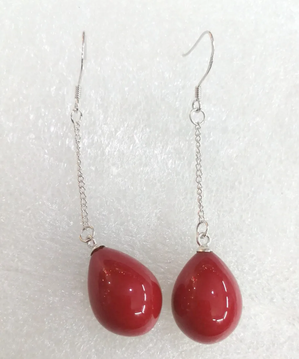 Classic Natural South Sea Shell Pearl 12X16Mm Red Waterdrop Beads Catena D'Argento Ciondola I Gioielli Degli Orecchini Del Gancio