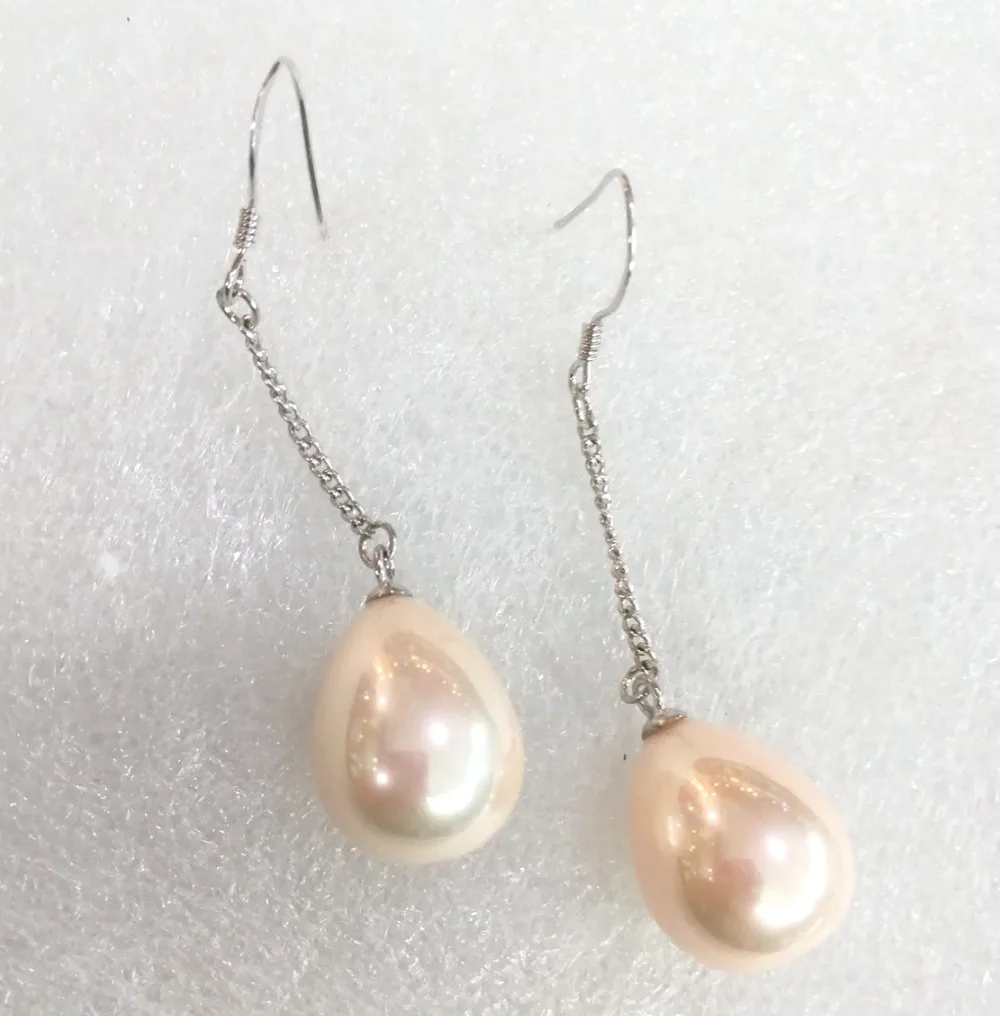 Classic Natural South Sea Shell Pearl 12X16Mm Rosa Chiaro Waterdrop Beads Catena D'Argento Ciondola I Gioielli Degli Orecchini Del Gancio