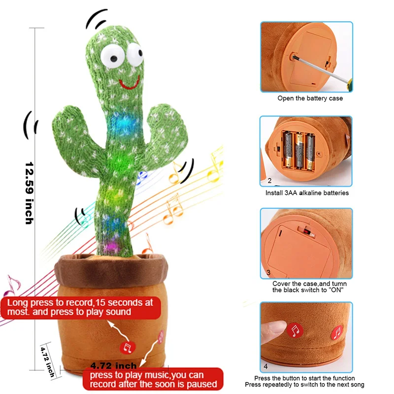 120 Song Dancing Cactus Peluche Altoparlante Parlare Ripeti Peluche Cactu Ballerino Toy Talk Plushie Giocattoli Farciti Per Regalo Per Bambini
