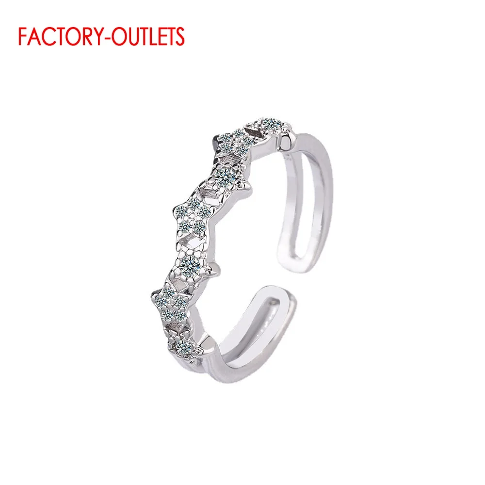 100% Genuine 925 Sterling Silver Fantasy Charm Stars Fashion Finger Rings Per Le Donne Gioielli Femminili Regolabili