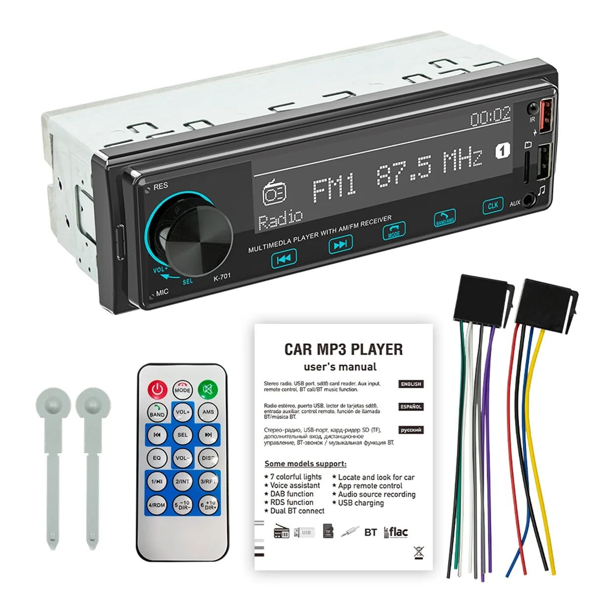 Autoradio 1 Din Car Bluetooth Radio Car Aux-In Lettore Mp3 Fm Usb Auto Stereo Audio Stereo Audio Digitale Musica Fm
