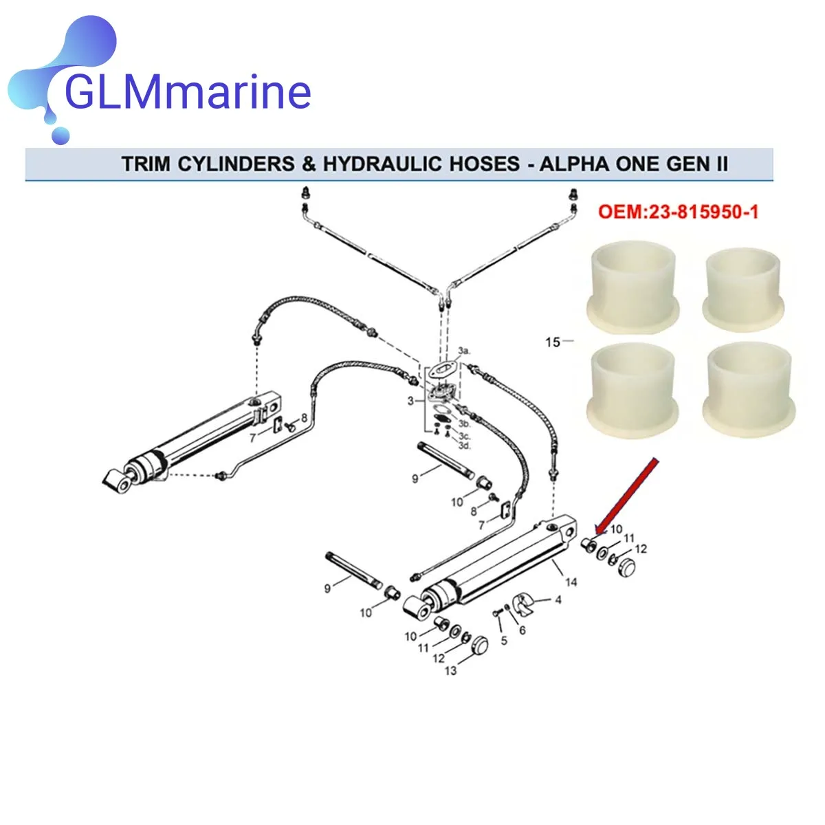 Boccole Power Trim Per Azionamenti Di Poppa Mercruiser Alpha One Gen.Ii Bravo Xr/Xz 1 3 23-815950 8 M0214952 18-2341