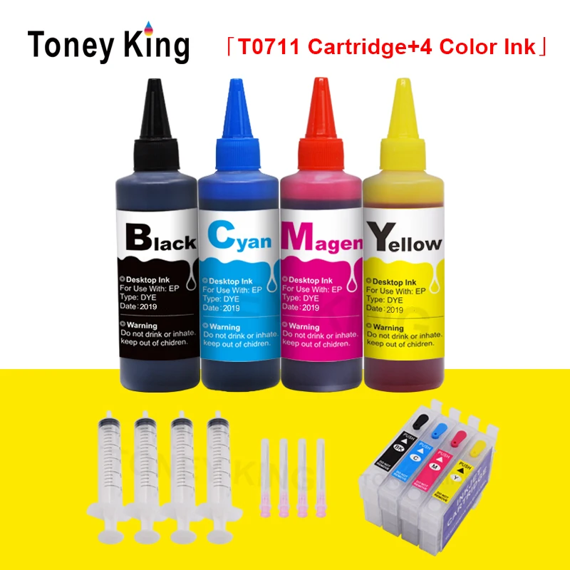 T0711-4 Cartuccia Di Inchiostro Della Ricarica Per Epson Stylus Dx4000 Dx4050 Dx4400 Dx4450 Dx5000 Dx5050 Dx6000 Stampante + 4 Di Colore 100 Ml Di Inc