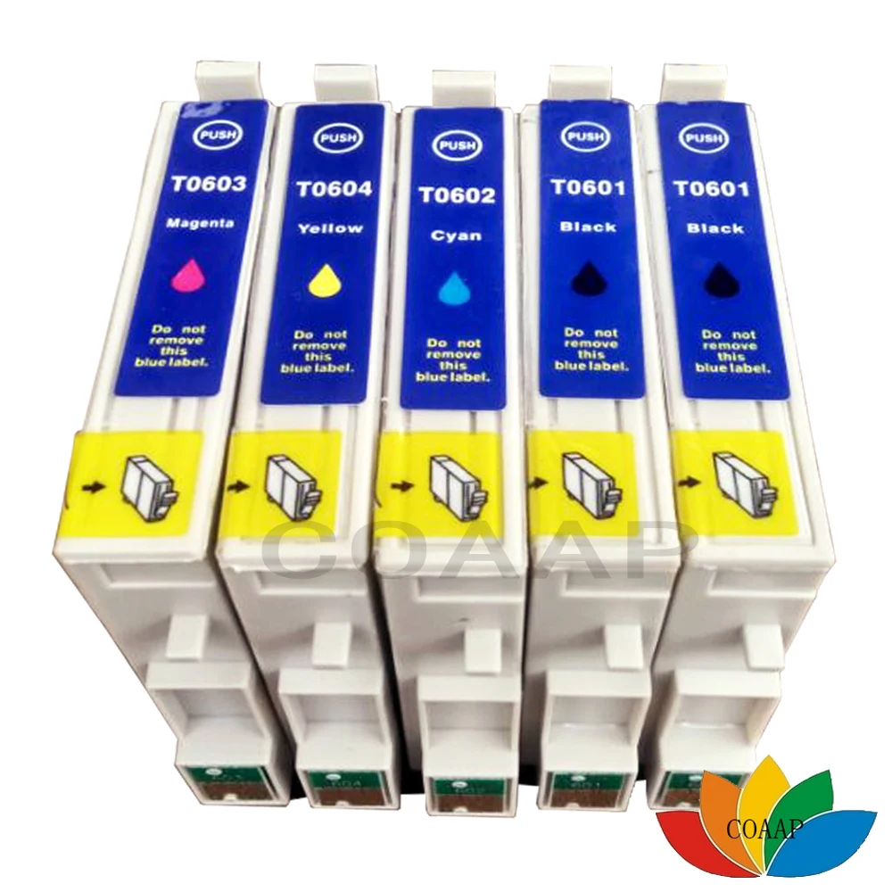 5X Cartuccia Di Inchiostro Compatibili Per Epson 60 T0601 Stylus C68 C88 C88 + Cx3800 3810 4200 4800 5800 7800