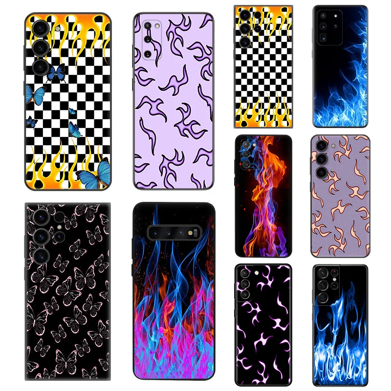Custodie Per Telefoni Per Samsung Galaxy S24 S23 Ultra S22 S21 S20 Fe Plus Note20 S10 Rosso Viola Giallo Fiamma Nero Morbido Anti-Goccia Cover