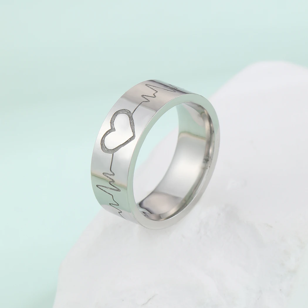 Chandler Inciso Real Ecg Heart Beat Monitor Ring In Acciaio Inossidabile Elettrocardiogramma Segnale Beat Ring Baby Heart Beat Incisione