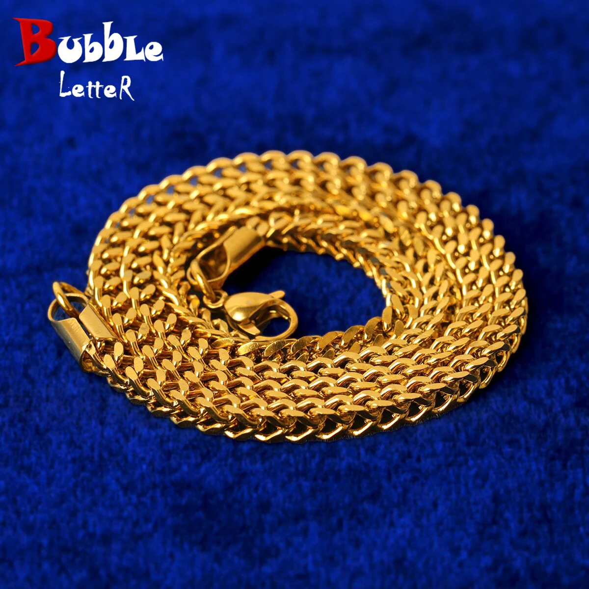 Bubble Letter Franco Chain Gioielli Hip Hop In Acciaio Inossidabile Placcato Oro Reale